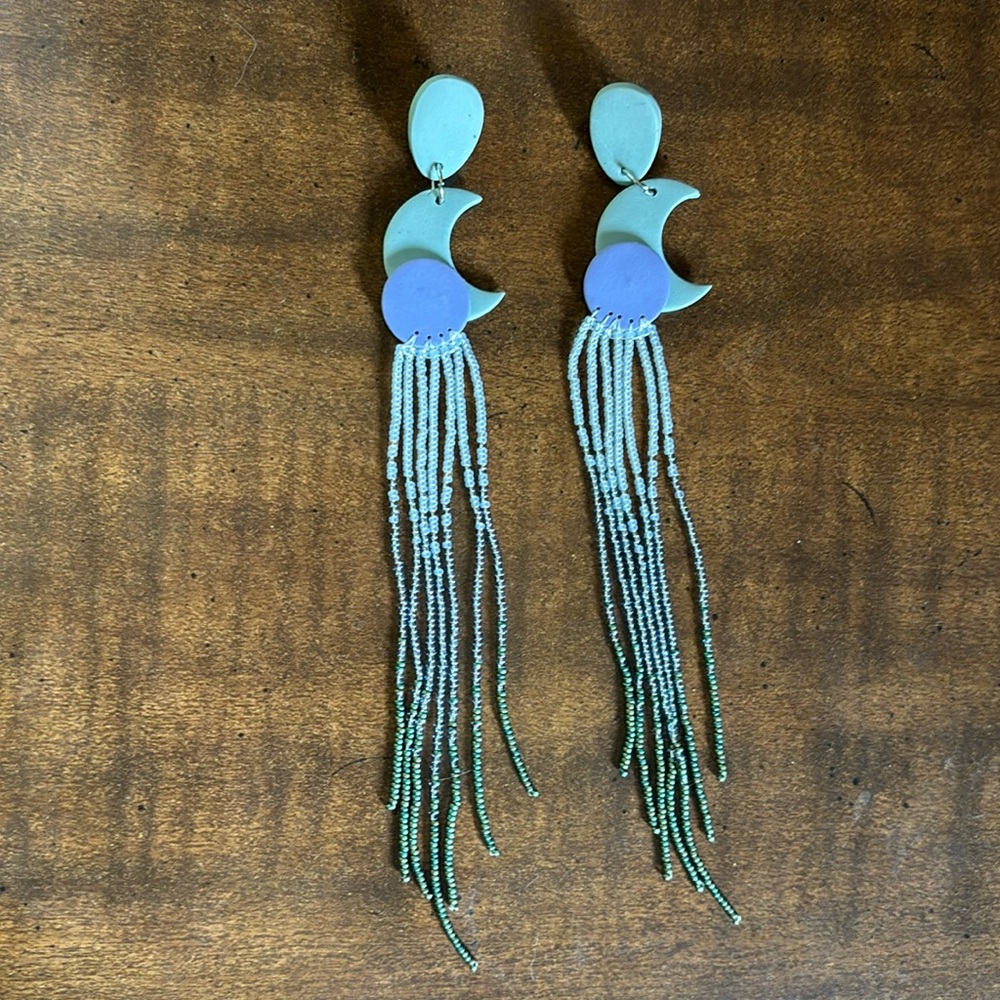 Handmade beaded moon earrings by Spitfire July